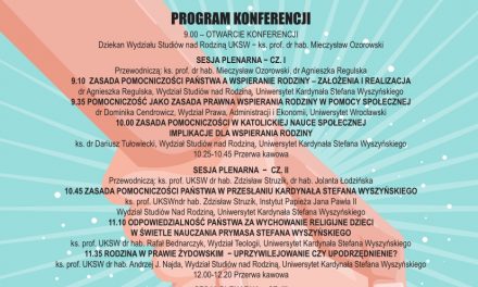 ZAPOWIEDŹ: OGÓLNOPOLSKA KONFERENCJA NAUKOWA „ZASADA POMOCNICZOŚCI PAŃSTWA A WSPIERANIE RODZINY”