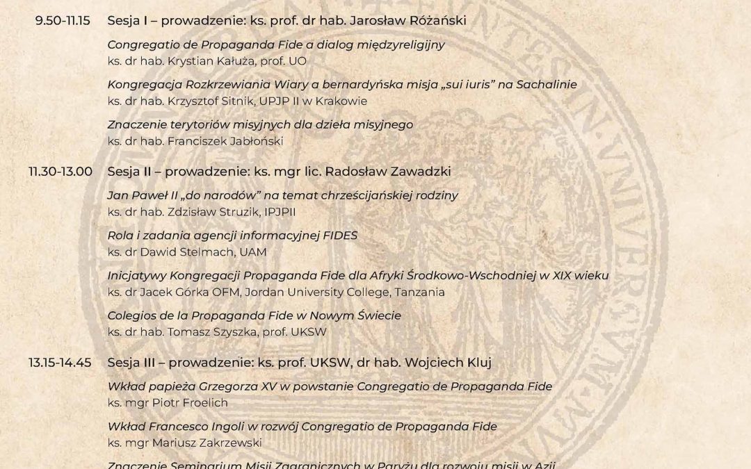 Konferencja naukowa „400 lat Kongregacji Ewangelizacji Narodów”