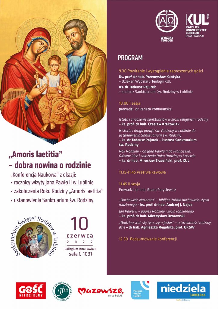 Konferencja naukowa „Amoris laetitia” – dobra nowina o rodzinie, Katolicki Uniwersytet Lubelski, 10 czerwca 2022 r.