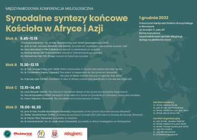 Międzynarodowa Konferencja Naukowa Synodalne syntezy końcowe Kościoła w Afryce i Azji, 1 grudnia 2022