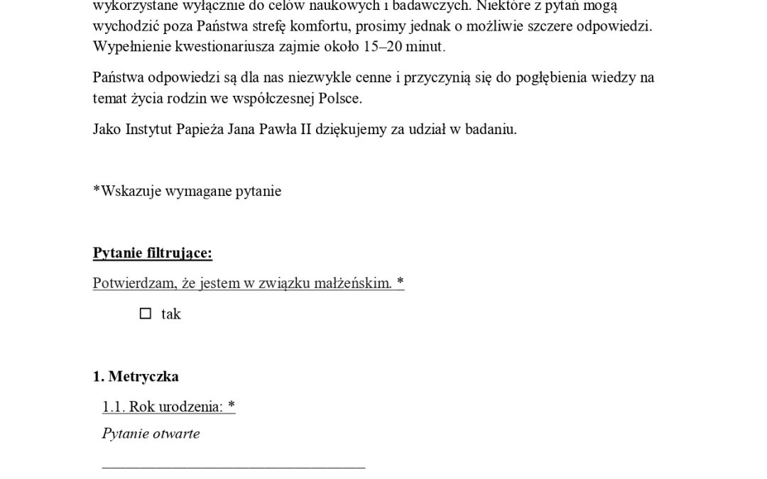 Ankieta dla rodzin